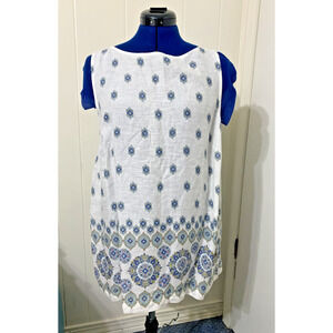 J Jill Shirt Womens Large Linen Tunic Sleeveless Floral White Beach Flowy Resort